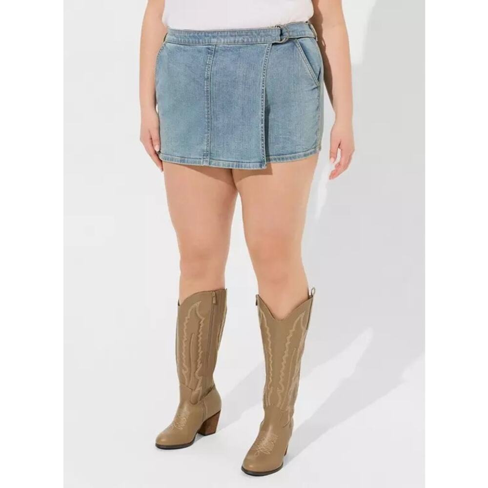 NWT Torrid Vintage Denim Jean Stretch Blue High-Rise Wrap Skort Plus Size: 20